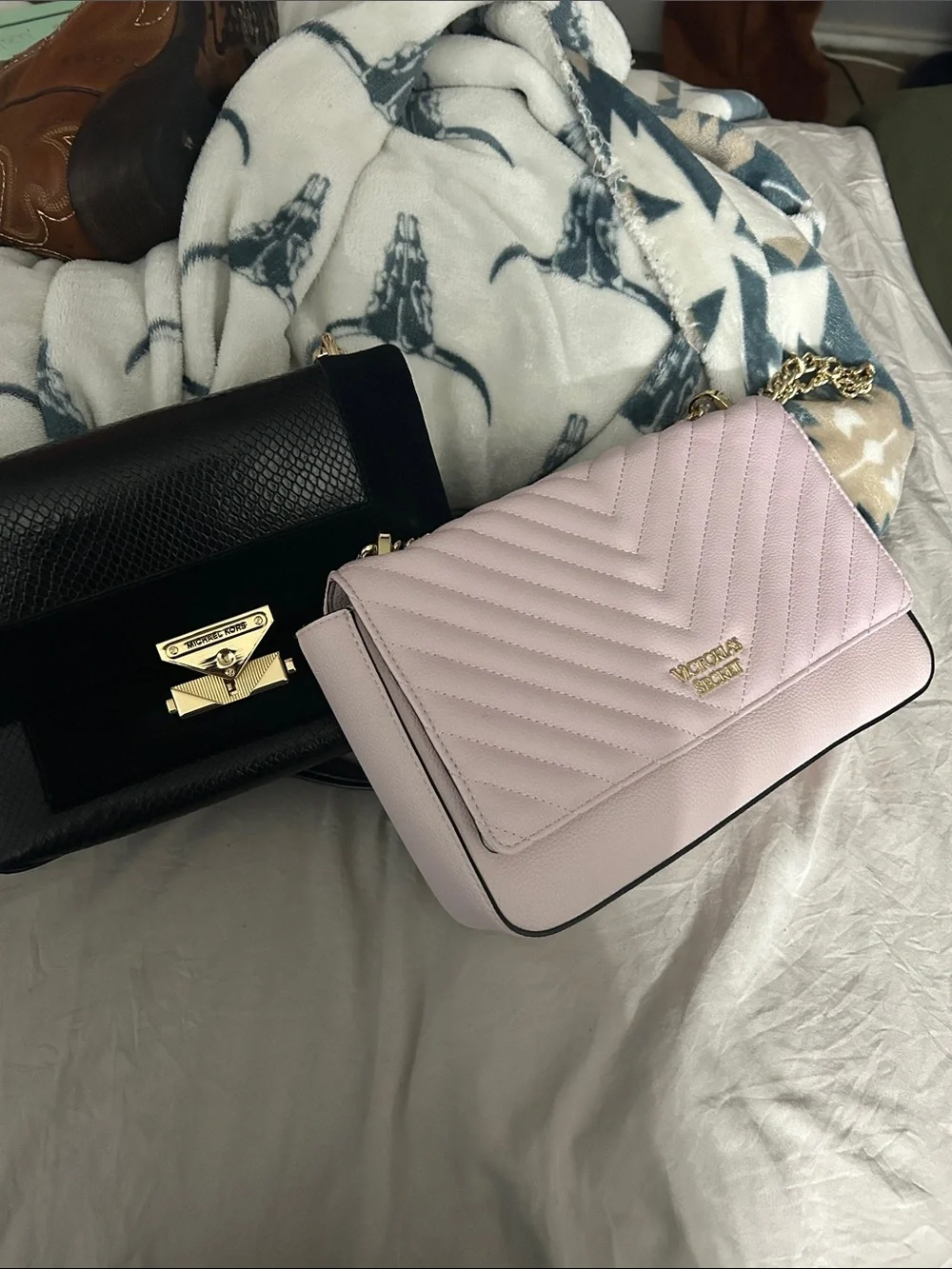 Michael Kors and Victoria Secret Crossbody Bag in Light Pink with Gold Hardware